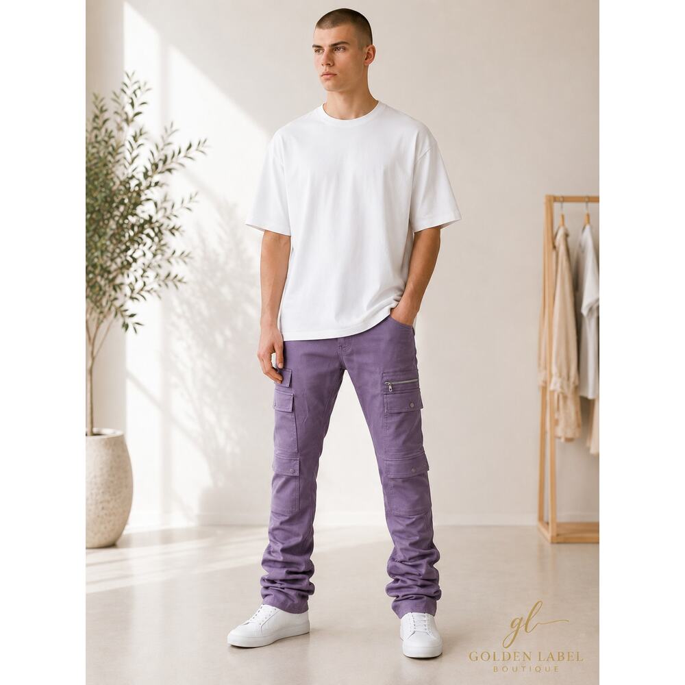 Genuine Authentic Men’s Cargo Stacked Pants L 34-36 Purple NWT